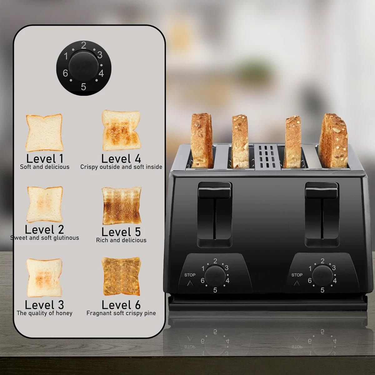 Extra Wide Slot Stainless Steel 4-Slice Toaster