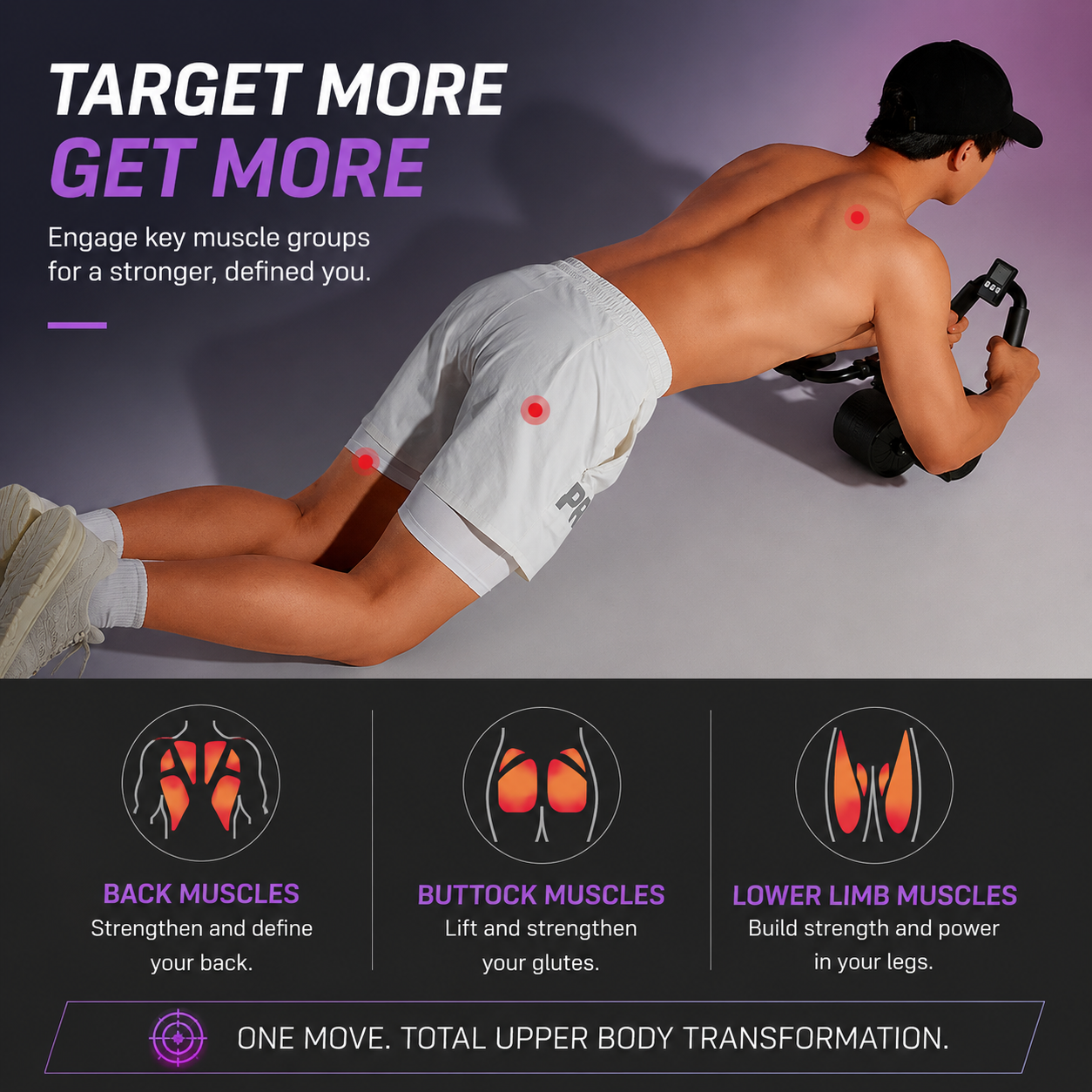 Automatic Rebound Ab Roller Wheel with Elbow Support and Built-in Timer