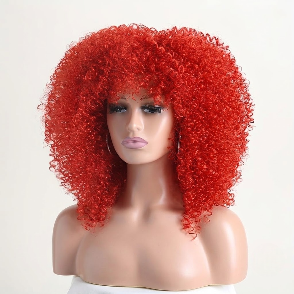 Natural-Looking Curly Synthetic Wig with Full Bangs – 16-Inch/40CM