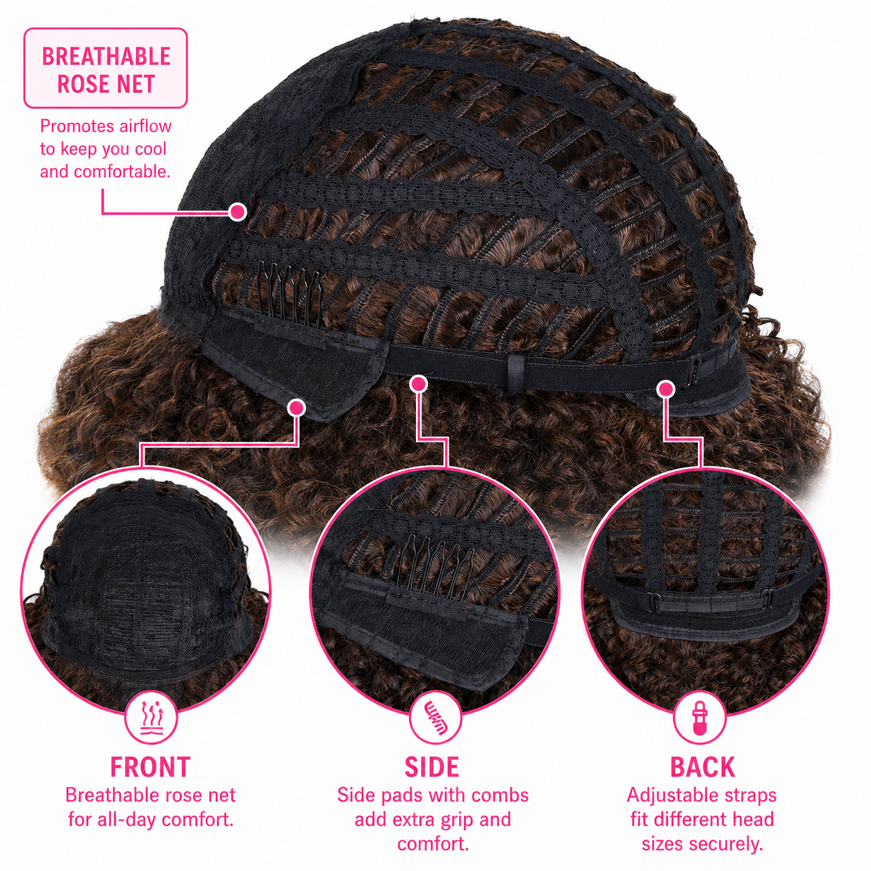 Natural-Looking Curly Synthetic Wig with Full Bangs – 16-Inch/40CM