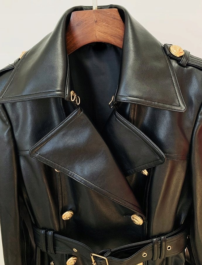 Belted Faux Leather Trench Coat