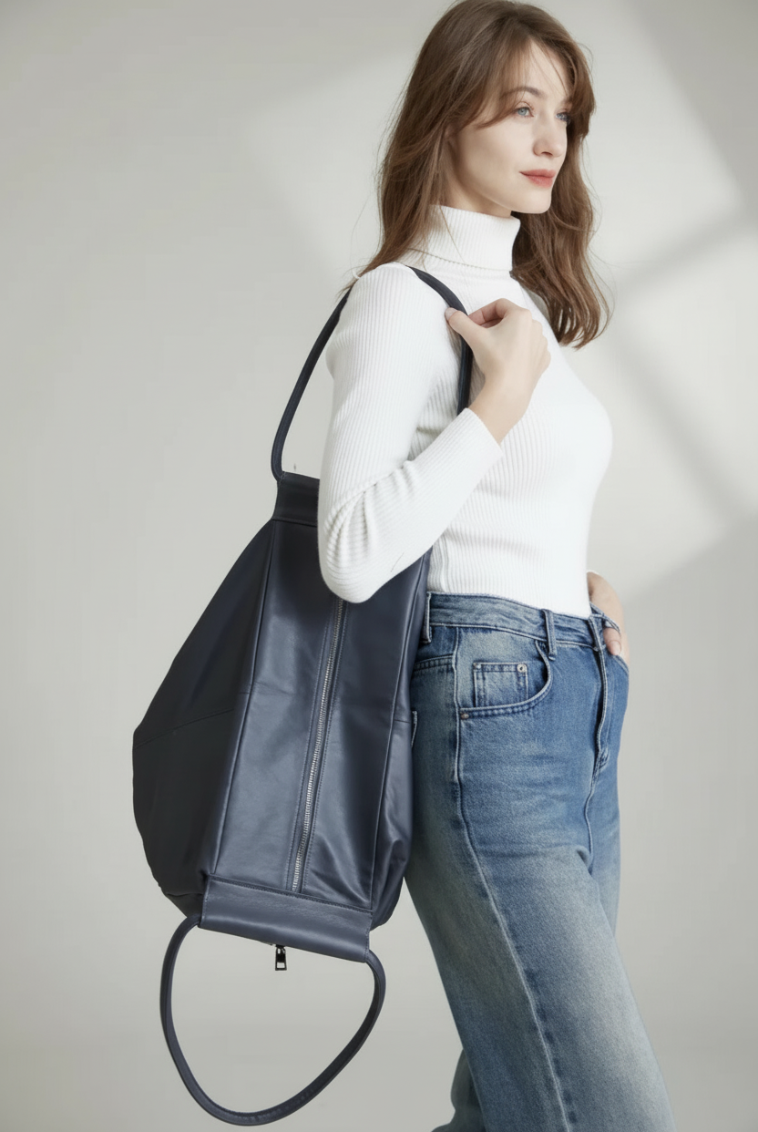 Genuine Cowhide Leather Slouchy Shoulder Bag