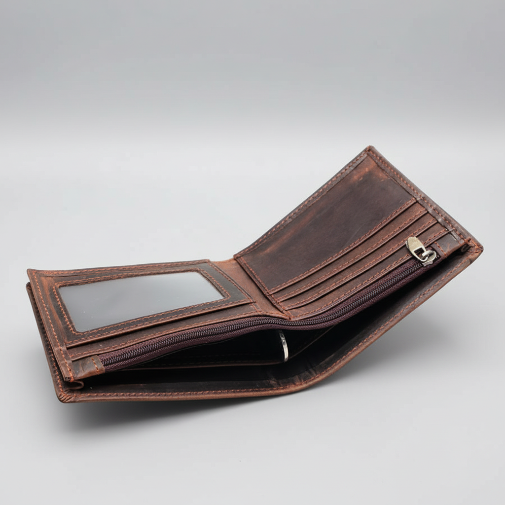 Men's Genuine Cowhide Leather Bi-Fold Wallet