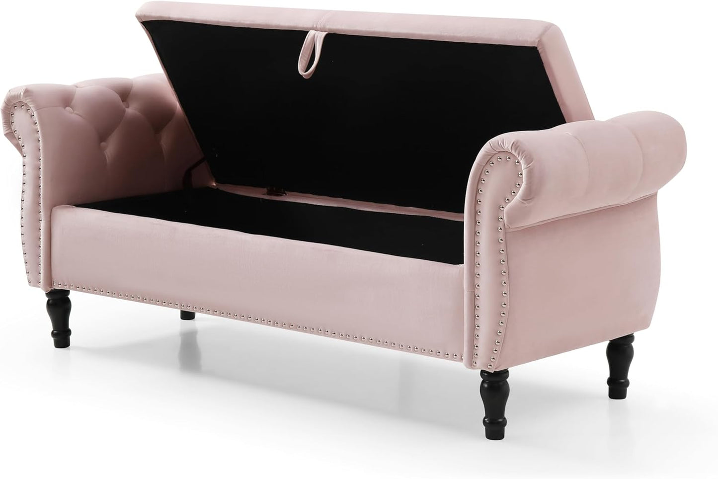 63in./160cm Button-Tufted Faux Leather/Velvet Upholstered Storage Bench with Pillow