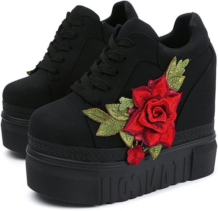 Red Rose Canvas Platform Sneakers
