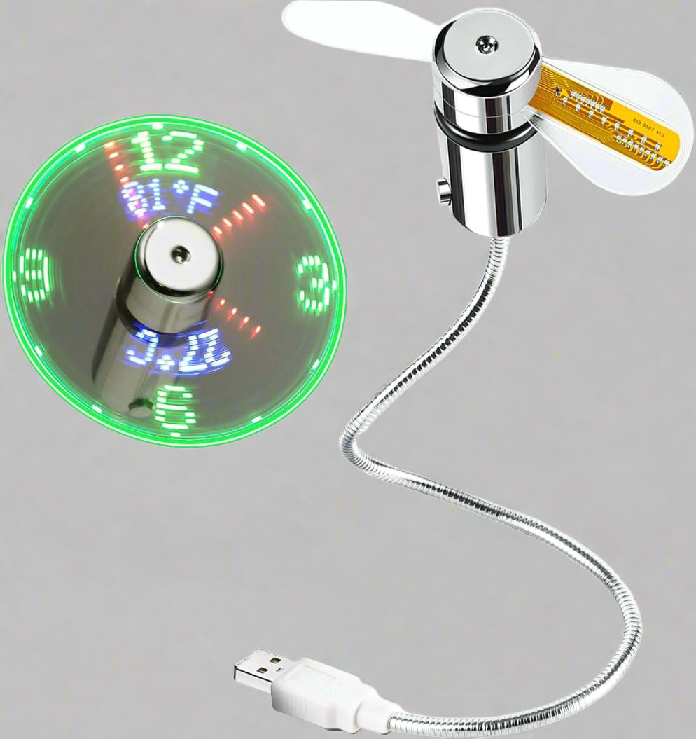 USB LED Clock Fan with Temperature Display