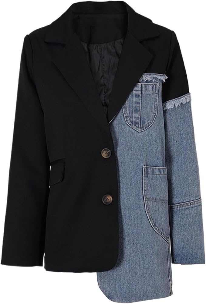 Irregular Denim Patchwork Blazer