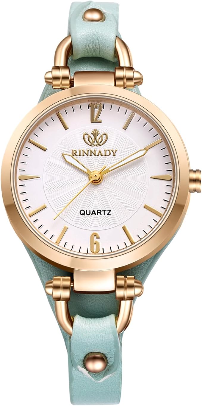 RINNADY Women's Quartz Watch – White Dial, Leather Strap