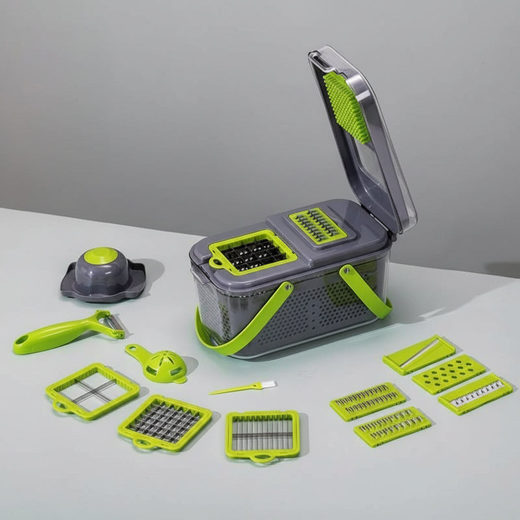22-in-1 Multifunctional Vegetable Chopper and Slicer with Strainer & Storage Container