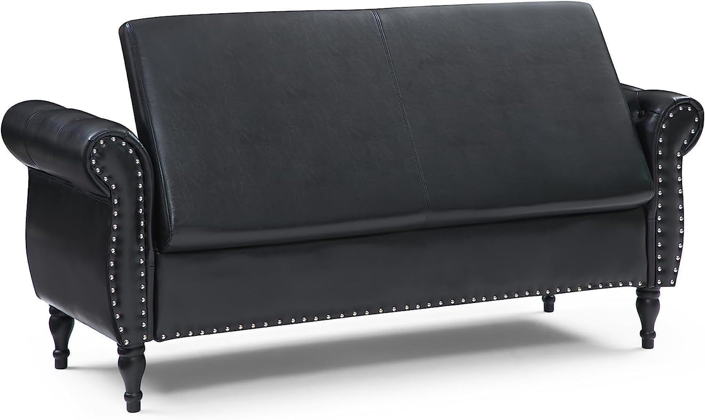 63in./160cm Button-Tufted Faux Leather/Velvet Upholstered Storage Bench with Pillow