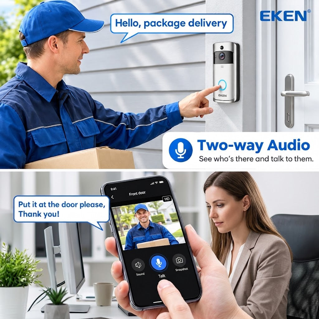 720p HD V5 Smart WiFi Video Doorbell with Night Vision, PIR Motion Detection and Two-Way Audio