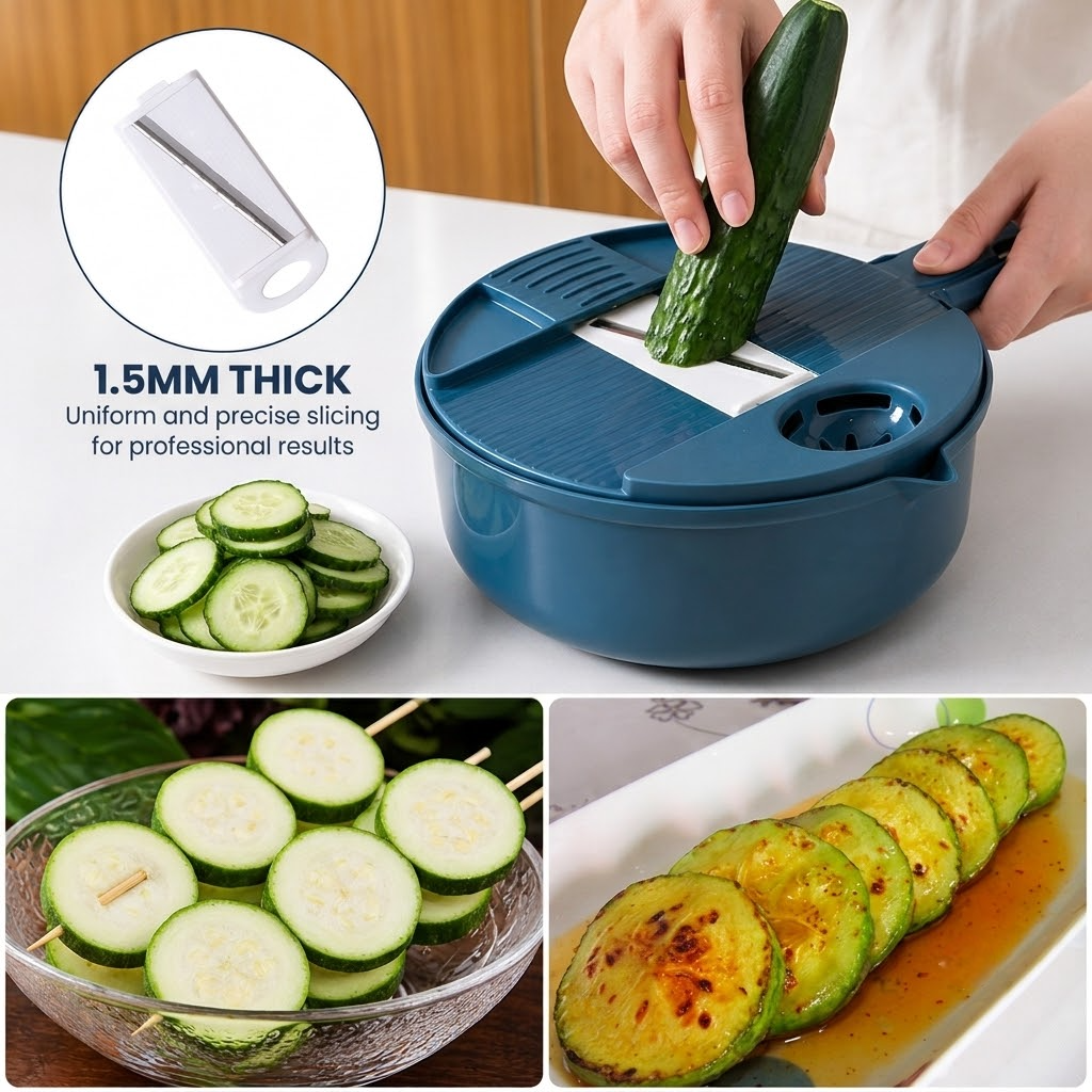 12-in-1 Multifunction Circular Slicer Set with Container Base/Strainer