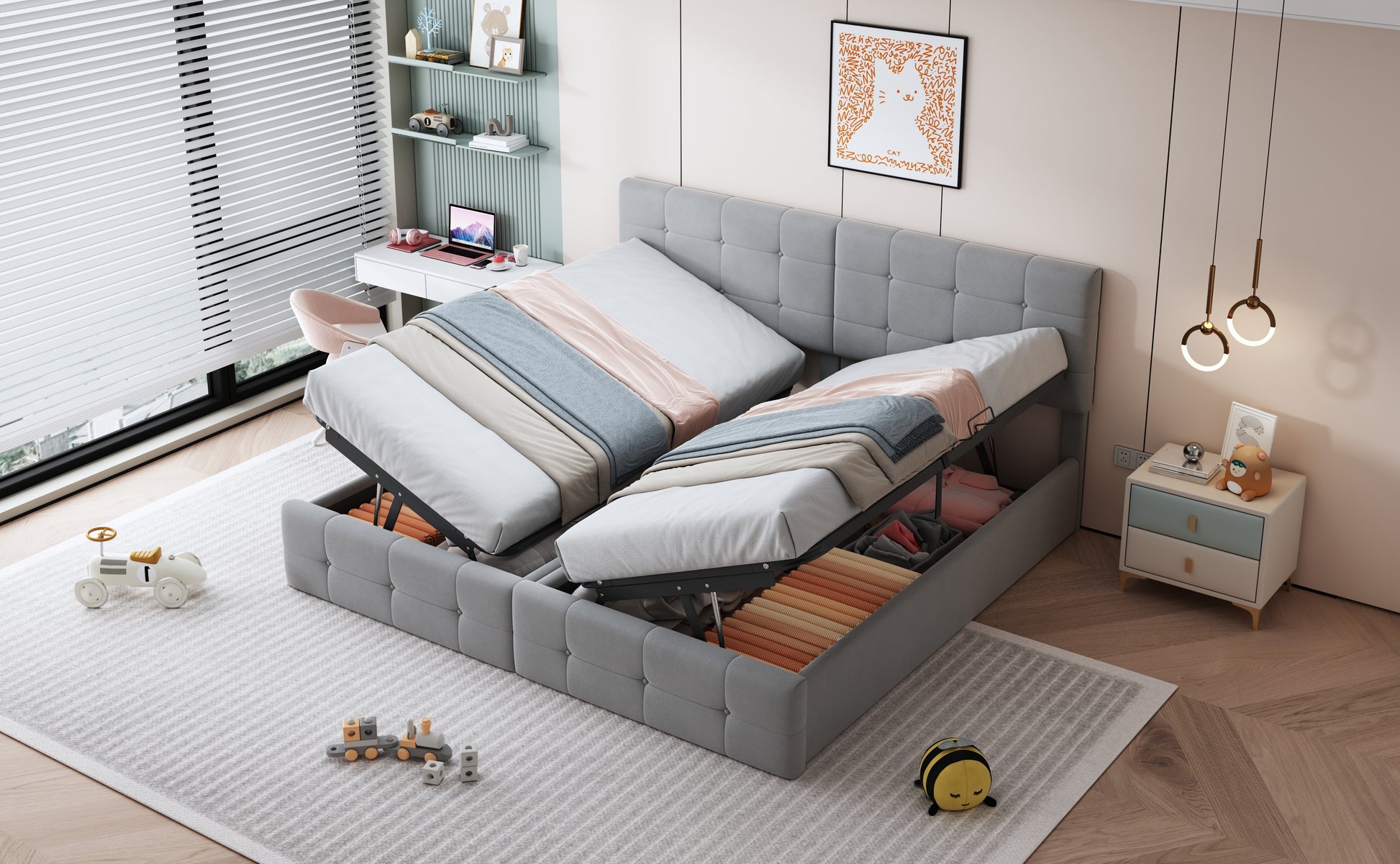 180x200 cm Upholstered Super King Bed with Hydraulic Lift-Up Storage