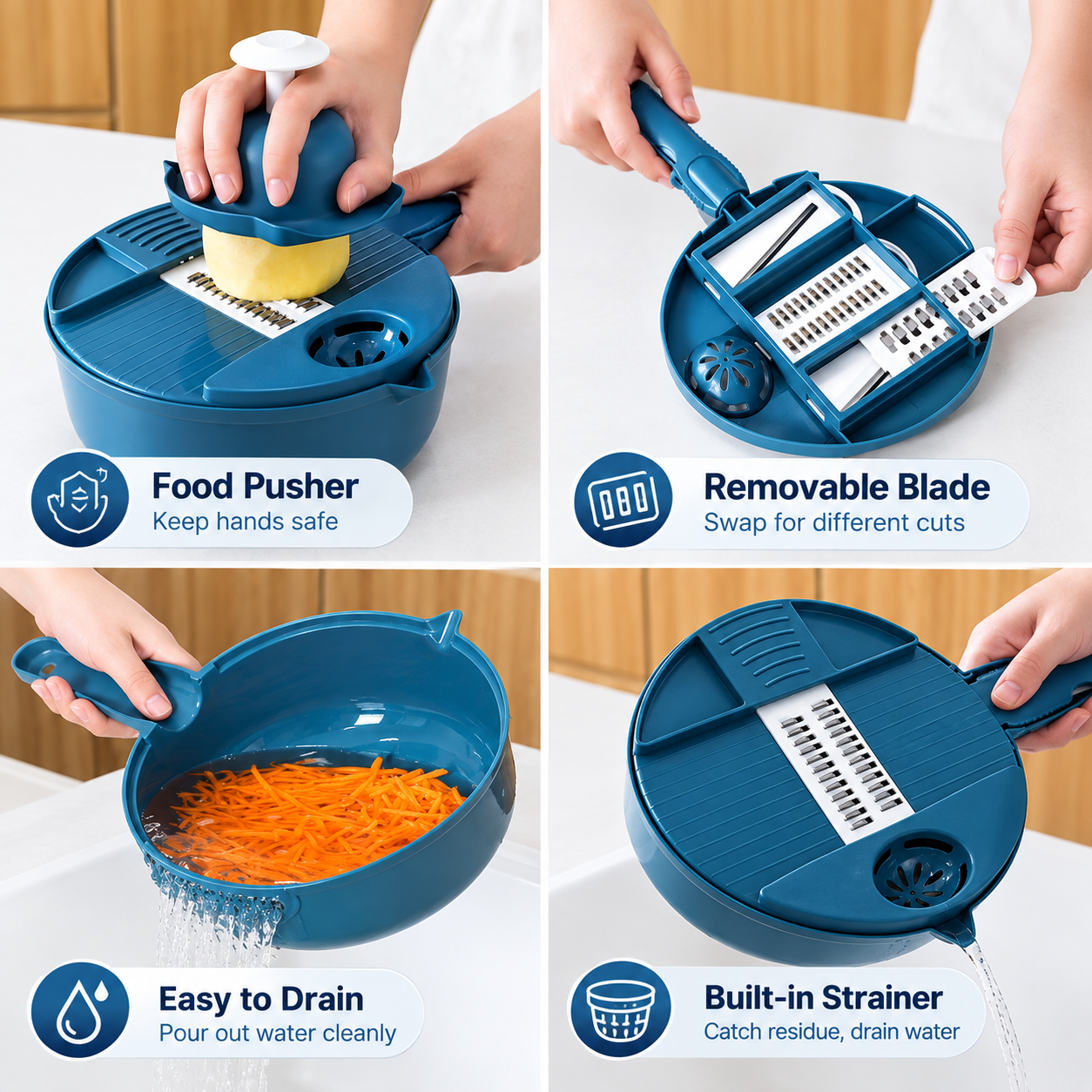 12-in-1 Multifunction Circular Slicer Set with Container Base/Strainer