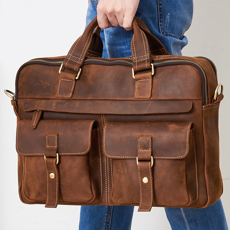 Men's Genuine Crazy Horse Leather Business Briefcase
