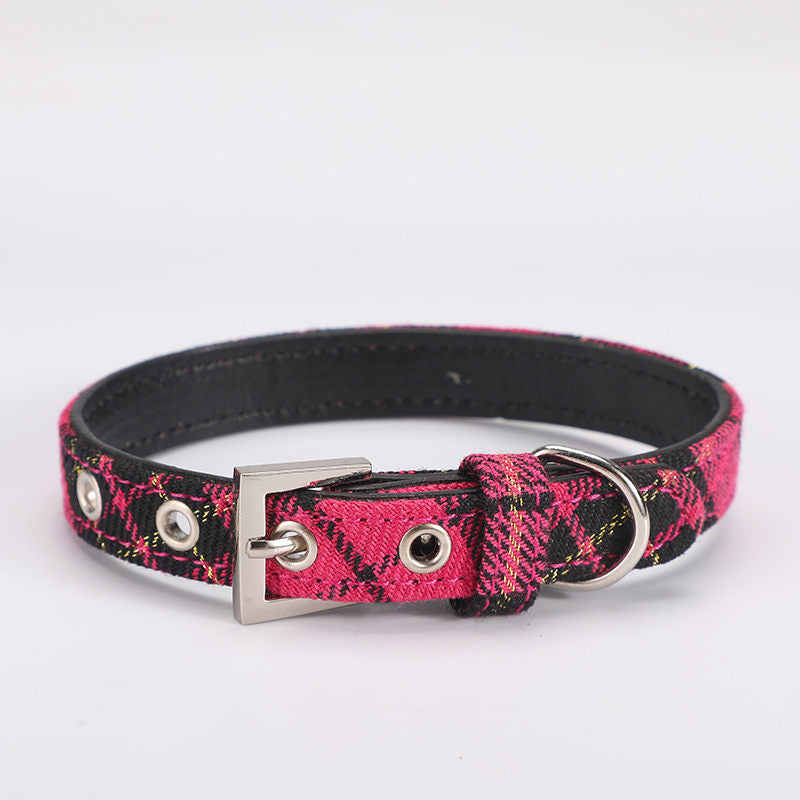 PU Leather Scottish Plaid Dog Collar