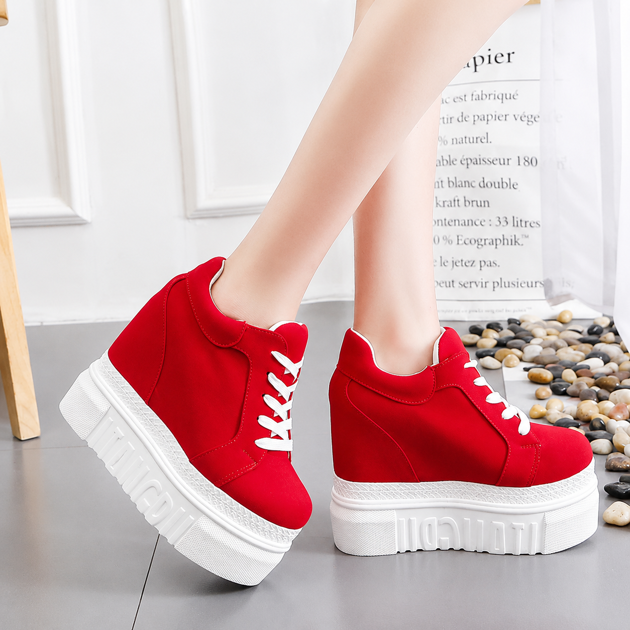 Embroidered Rose Platform Wedge Sneakers