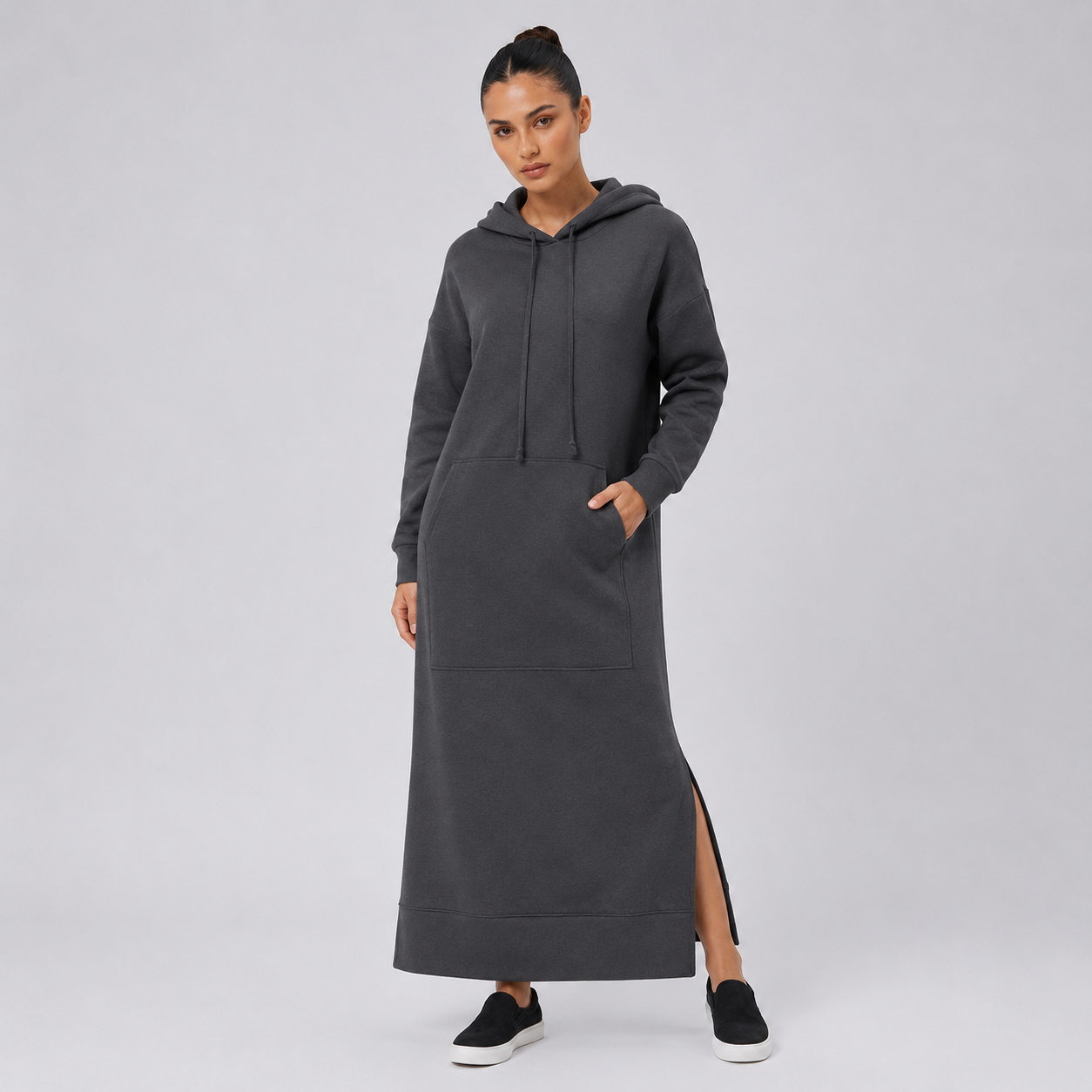 Side-Slit Maxi Hoodie Dress