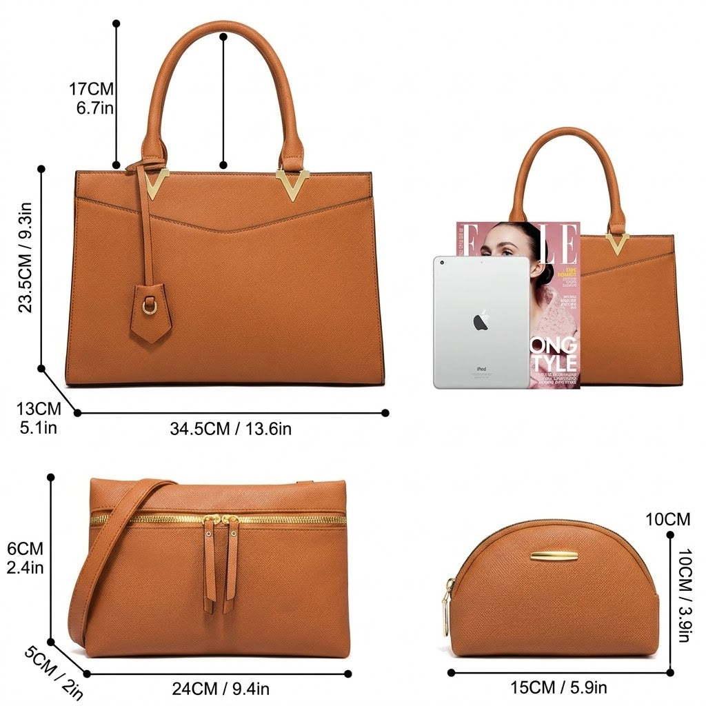 4-Piece Color-Block Faux Leather Handbag Set