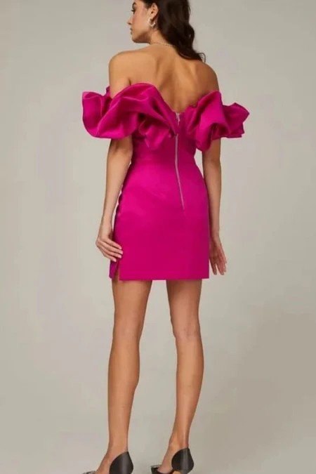 Satin Off-Shoulder Ruffle Mini Dress