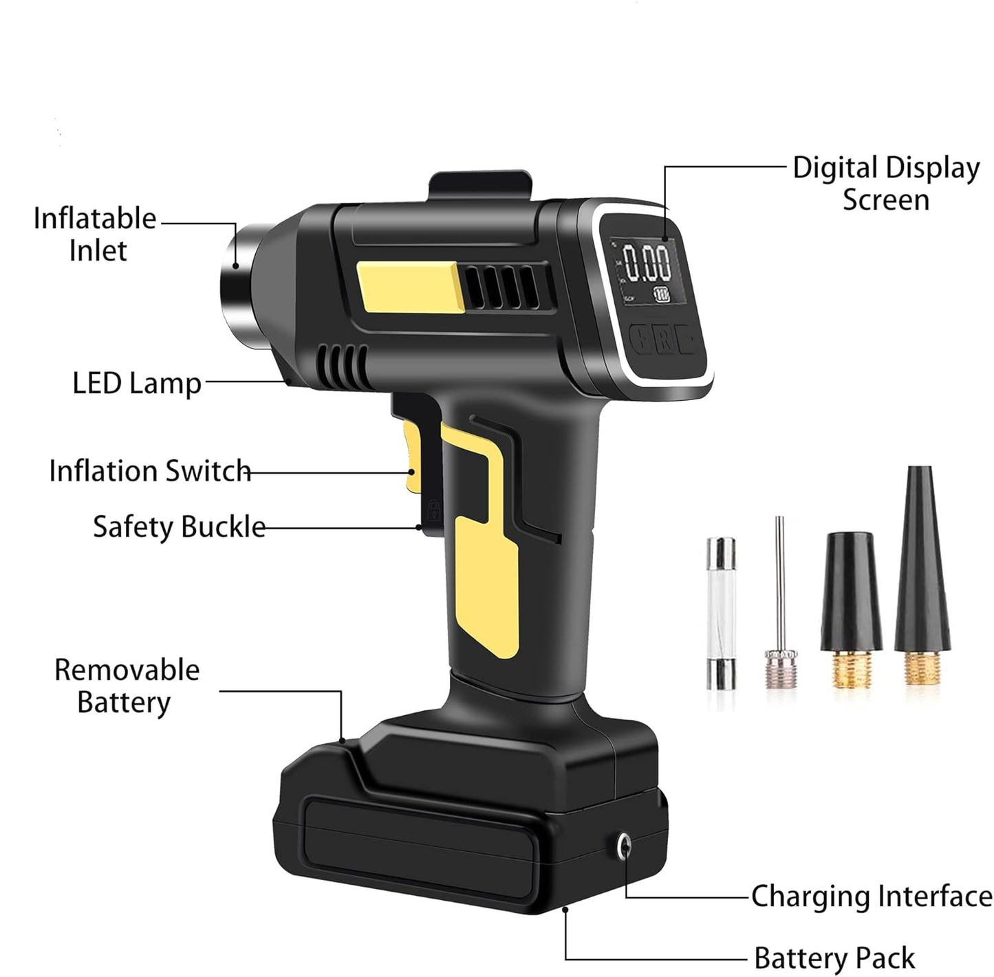 12V 150PSI Multi-Functional Cordless Air Compressor/Tire Inflator with Digital Pressure Gauge & LED Light