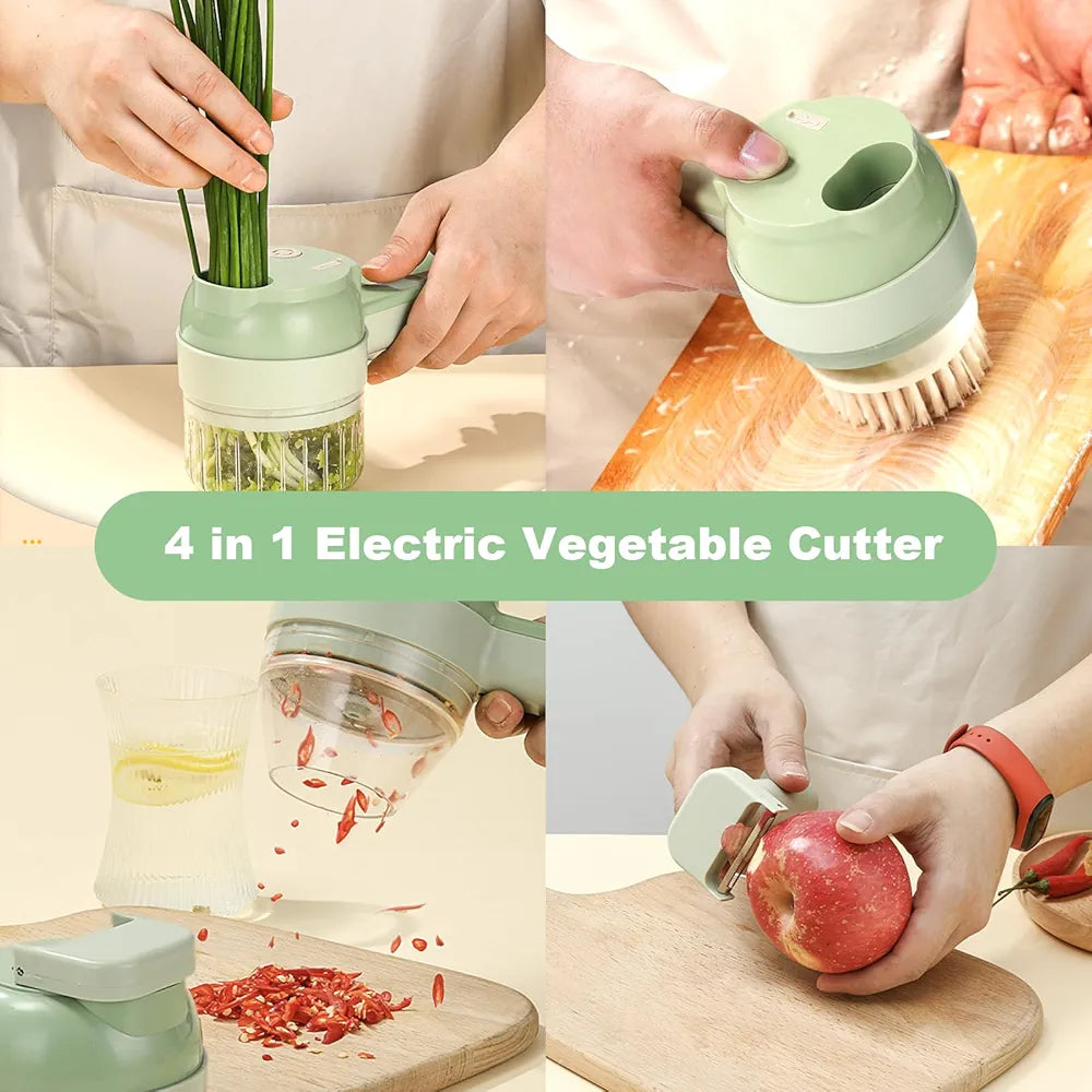 4-in-1 Portable Electric Vegetable Chopper Set with Egg Whisk & Spin Scrubber