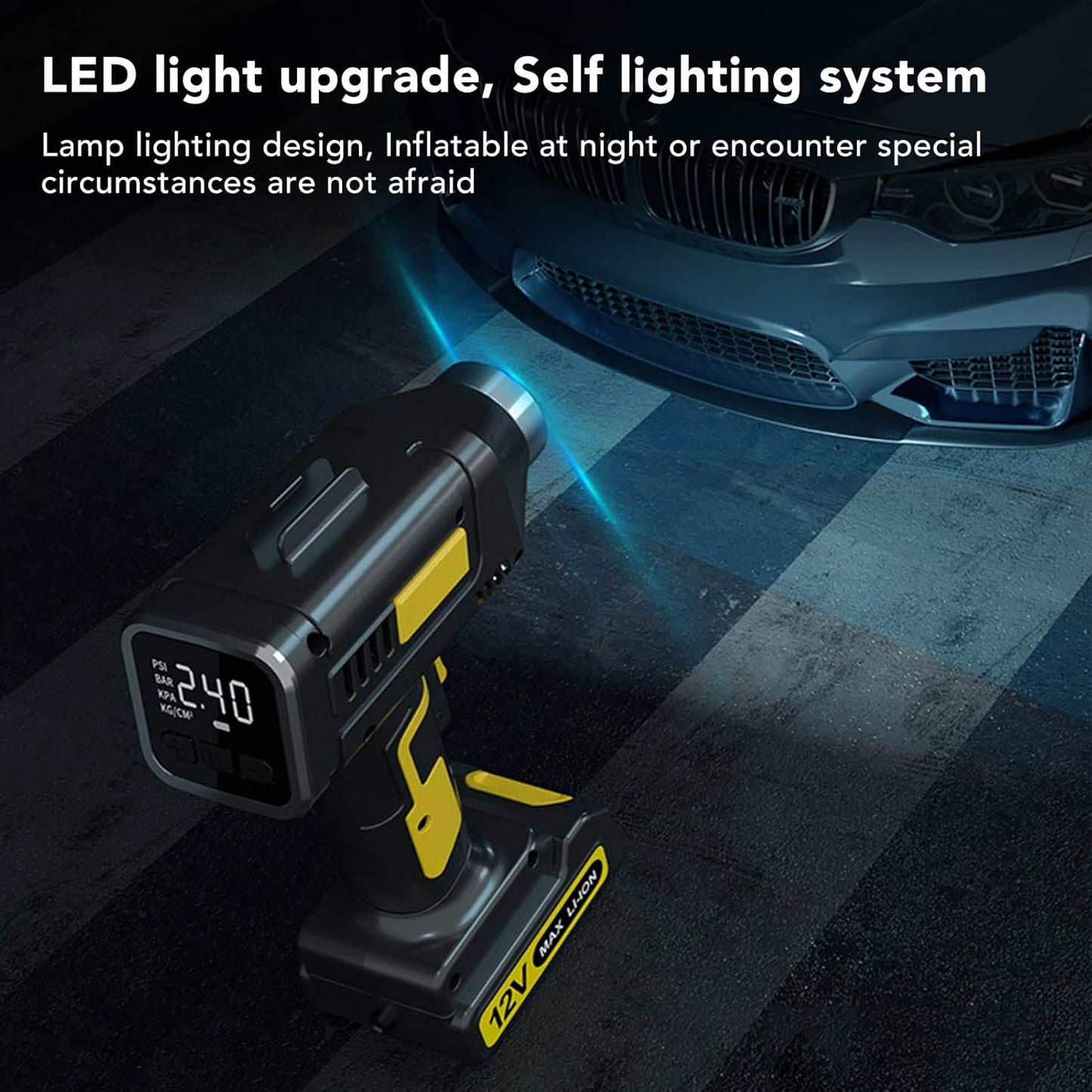 12V 150PSI Multi-Functional Cordless Air Compressor/Tire Inflator with Digital Pressure Gauge & LED Light