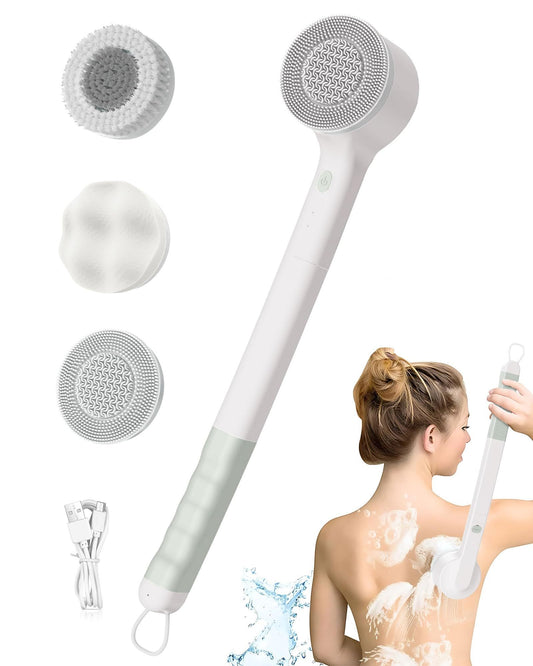 3-in-1 Electric Body Brush Set with 3 Spin Brush Heads, Bristle Brush, Silicone Brush, Sponge Brush, USB Rechargeable