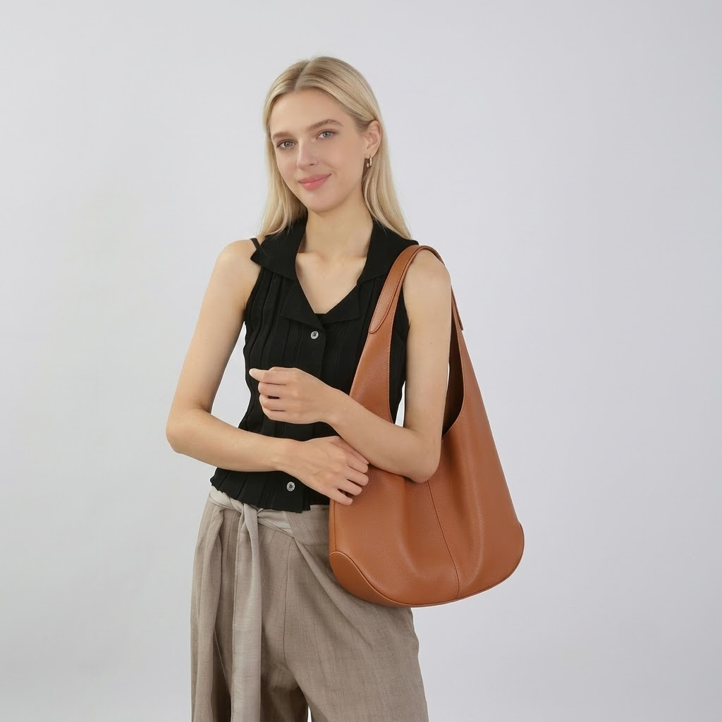Slouchy Hobo Shoulder Bag – Genuine Cowhide Leather