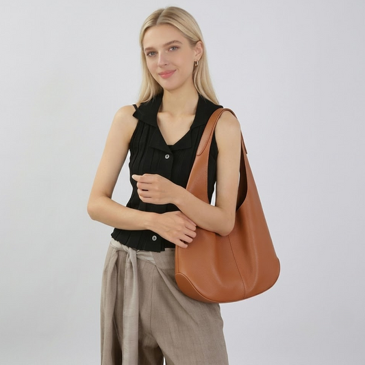 Slouchy Hobo Shoulder Bag – Genuine Cowhide Leather