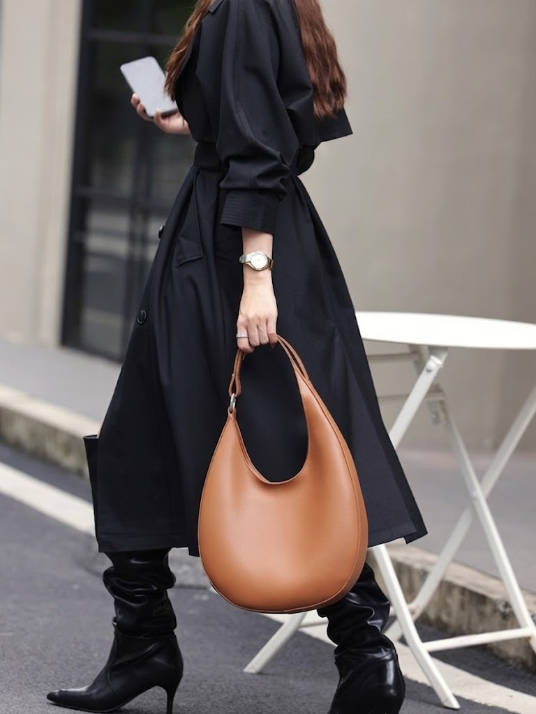 Half-Moon Hobo Shoulder Bag – Genuine Cowhide Leather