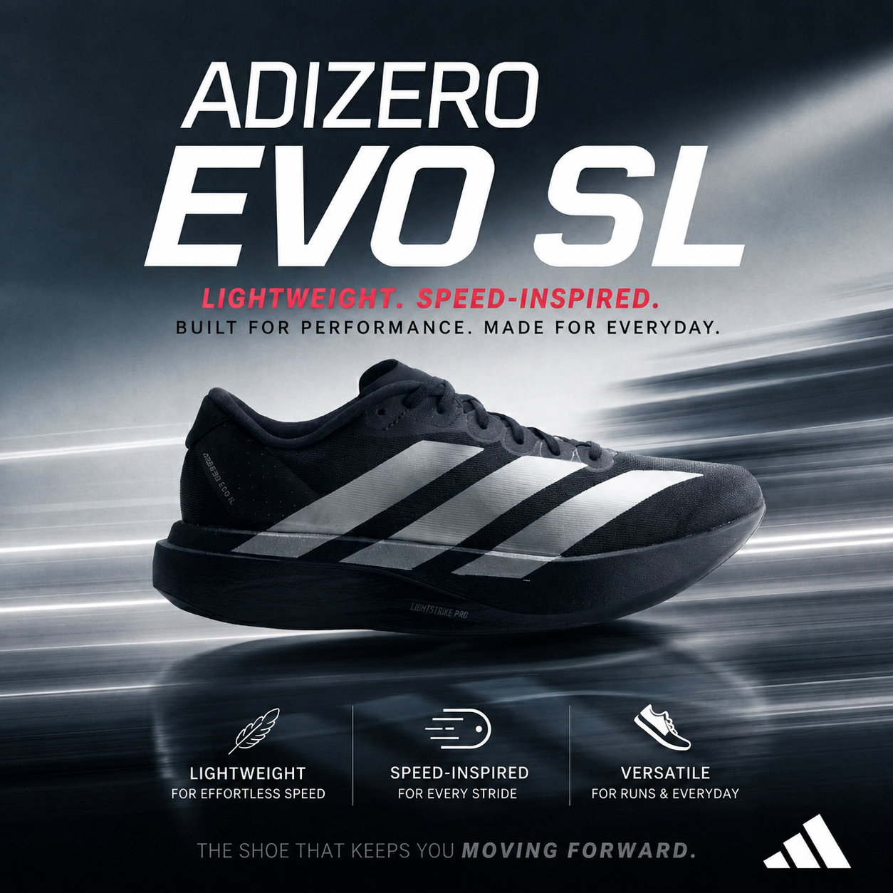 ADIDAS Women's Adizero EVO SL Running Shoes – Black/Iron Metallic