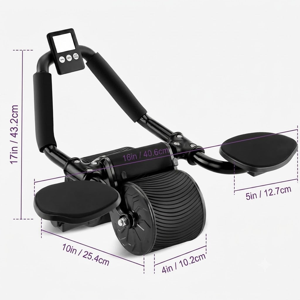 Automatic Rebound Ab Roller Wheel with Elbow Support and Built-in Timer