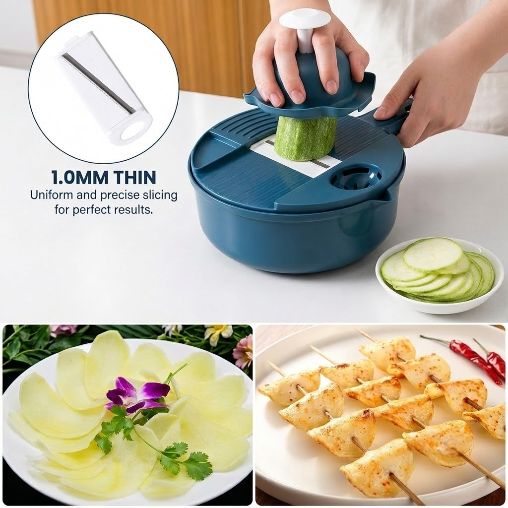 12-in-1 Multifunction Circular Slicer Set with Container Base/Strainer