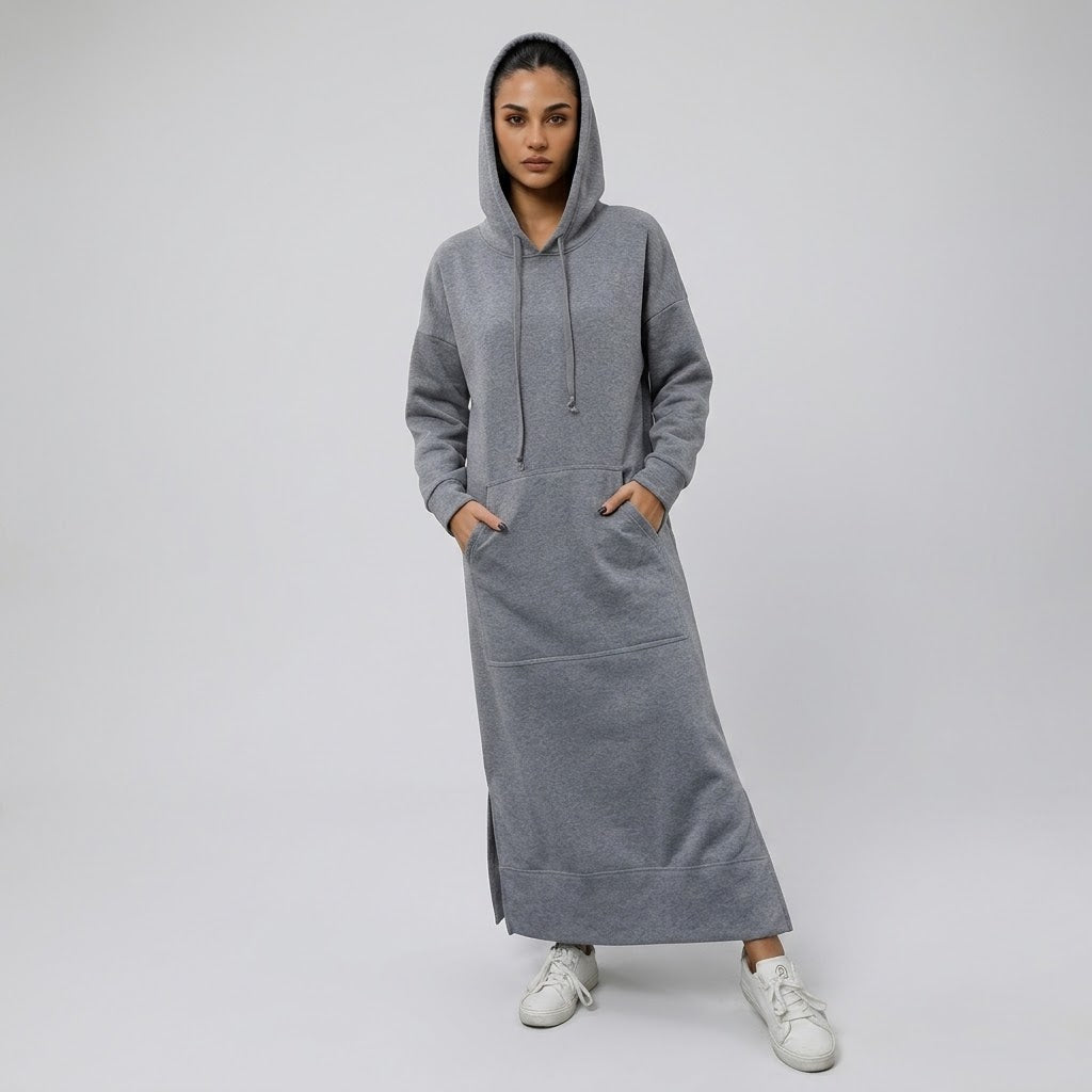 Side-Slit Maxi Hoodie Dress