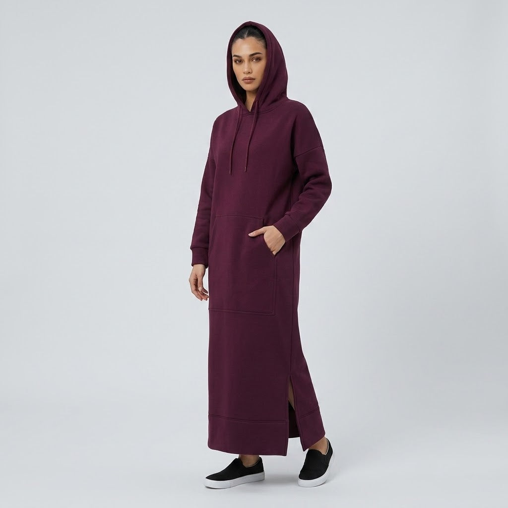 Side-Slit Maxi Hoodie Dress