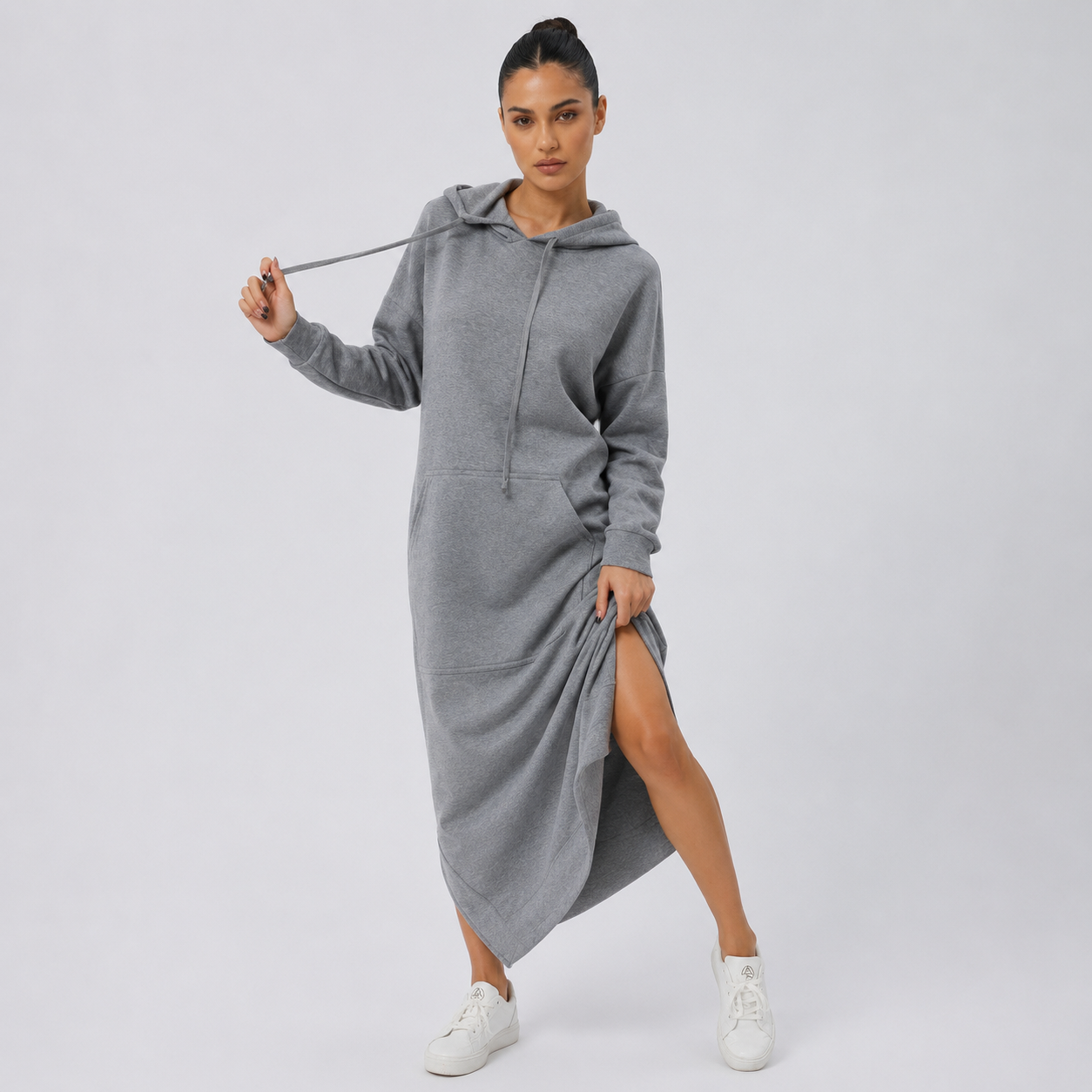 Side-Slit Maxi Hoodie Dress