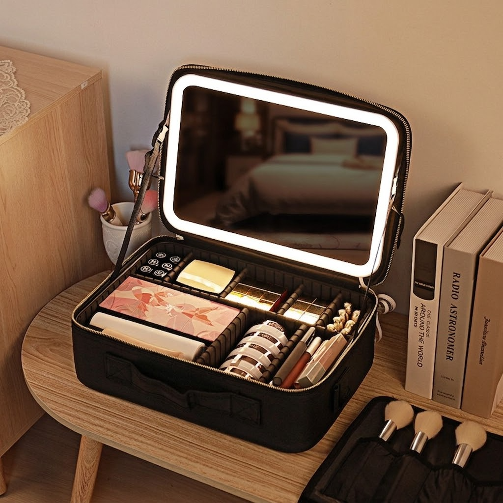 Waterproof Makeup Case with Detachable LED Mirror