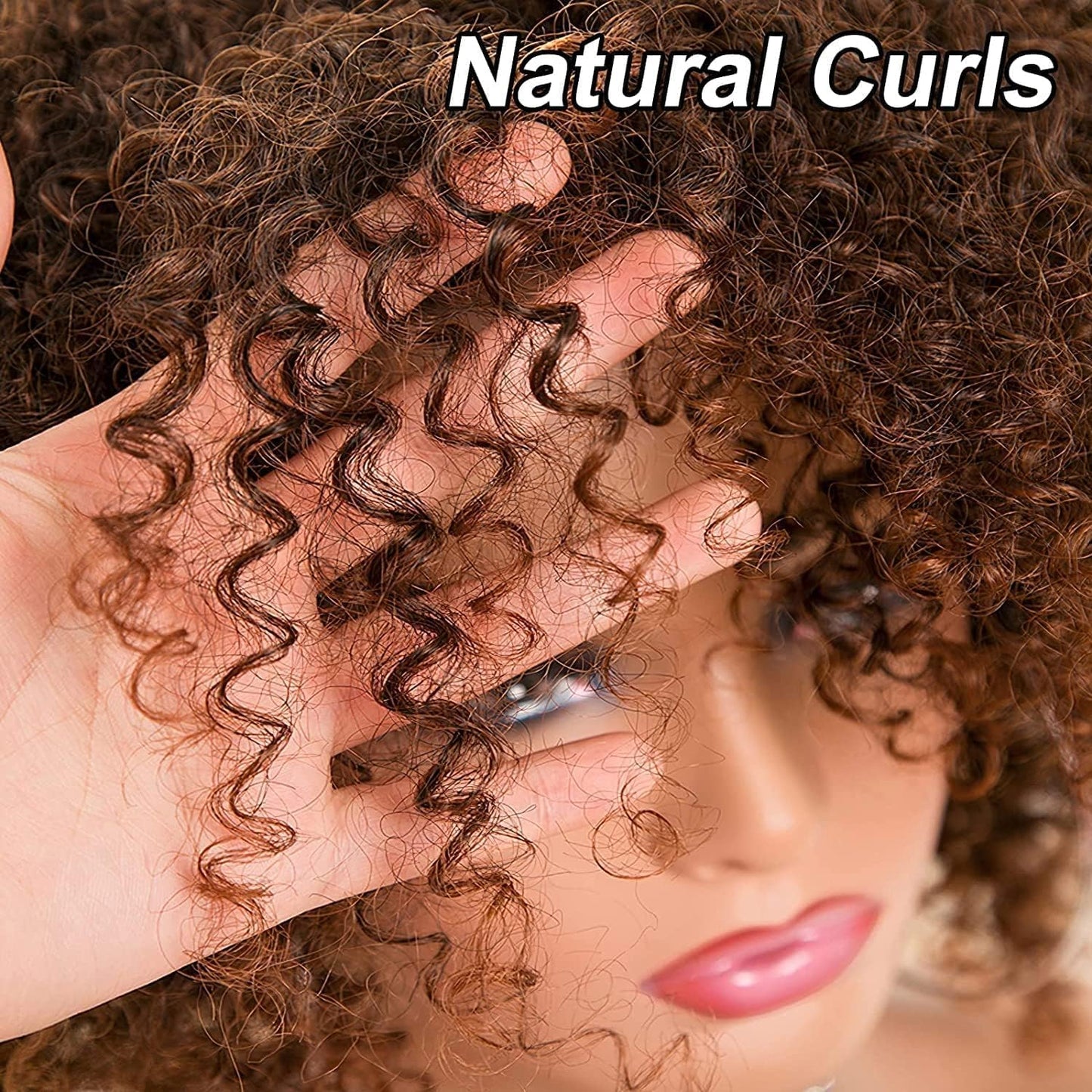 Natural-Looking Curly Synthetic Wig with Full Bangs – 16-Inch/40CM