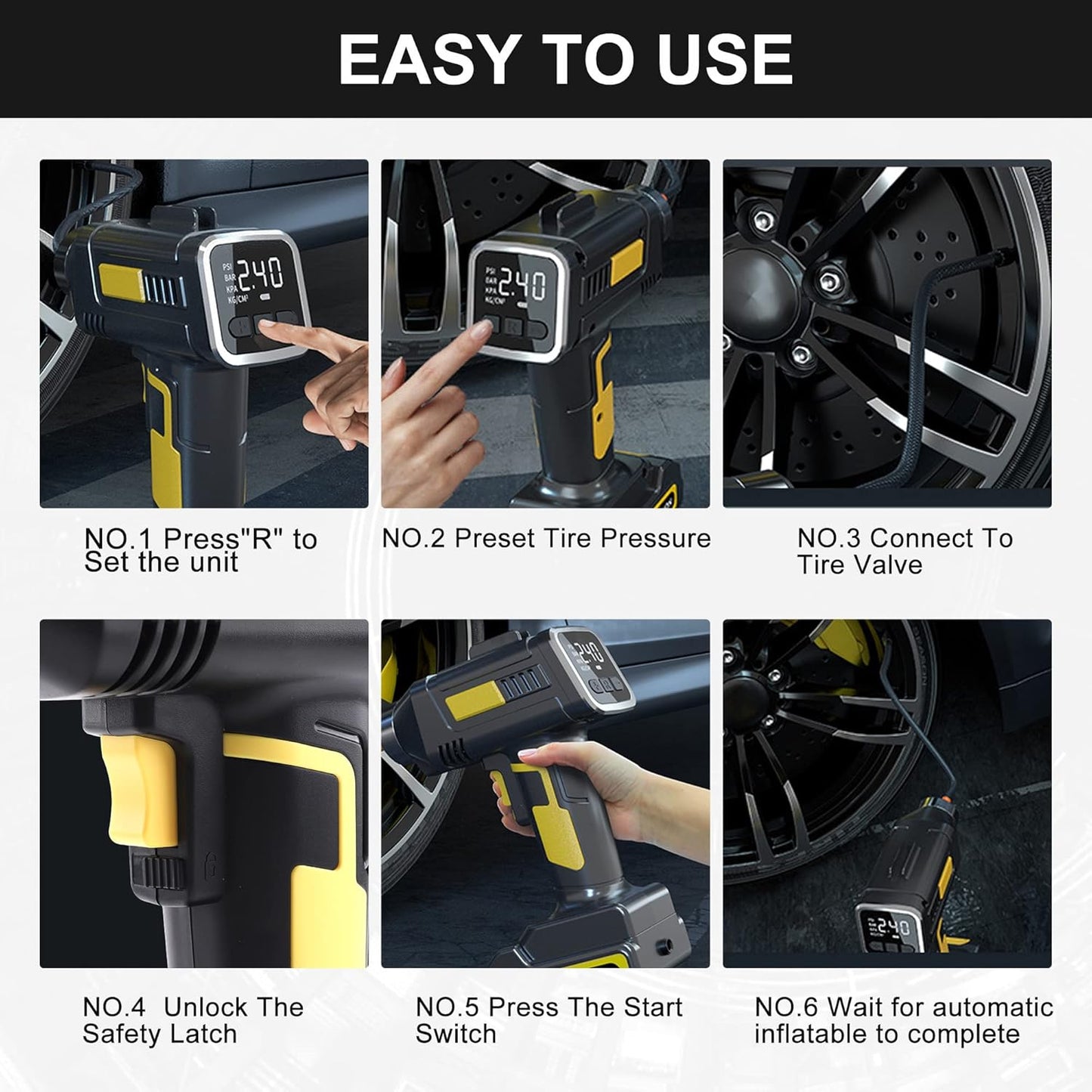 12V 150PSI Multi-Functional Cordless Air Compressor/Tire Inflator with Digital Pressure Gauge & LED Light