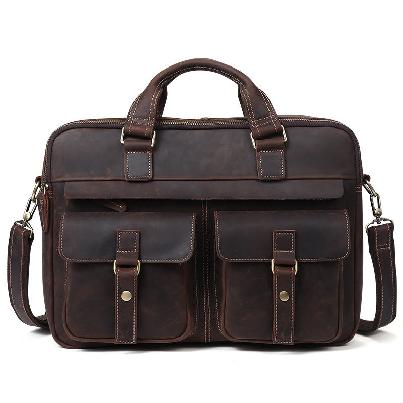 Men's Genuine Crazy Horse Leather Business Briefcase