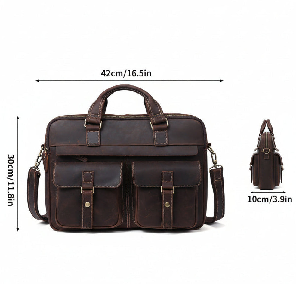 Men's Crazy Horse Full-Grain Leather Business Briefcase – Waterproof & Wear-Resistant
