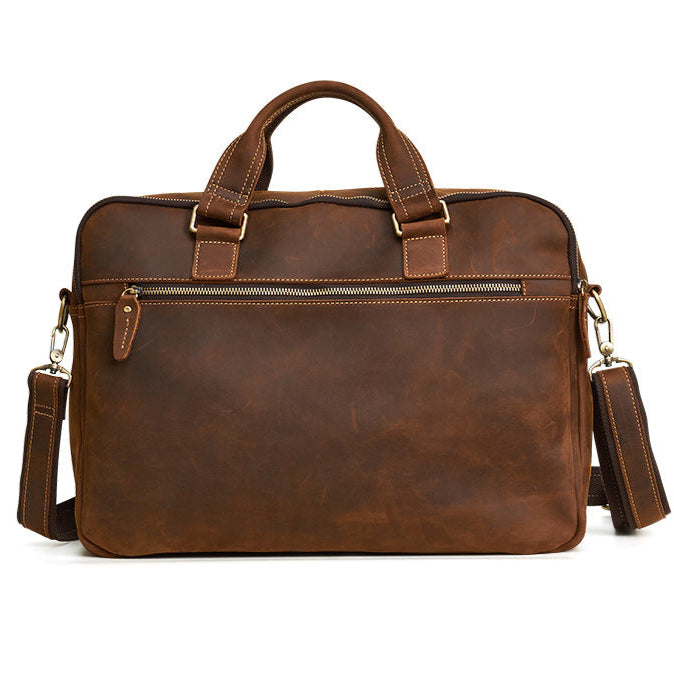 Men's Genuine Crazy Horse Leather Business Briefcase, Waterproof & Wear-Resistant