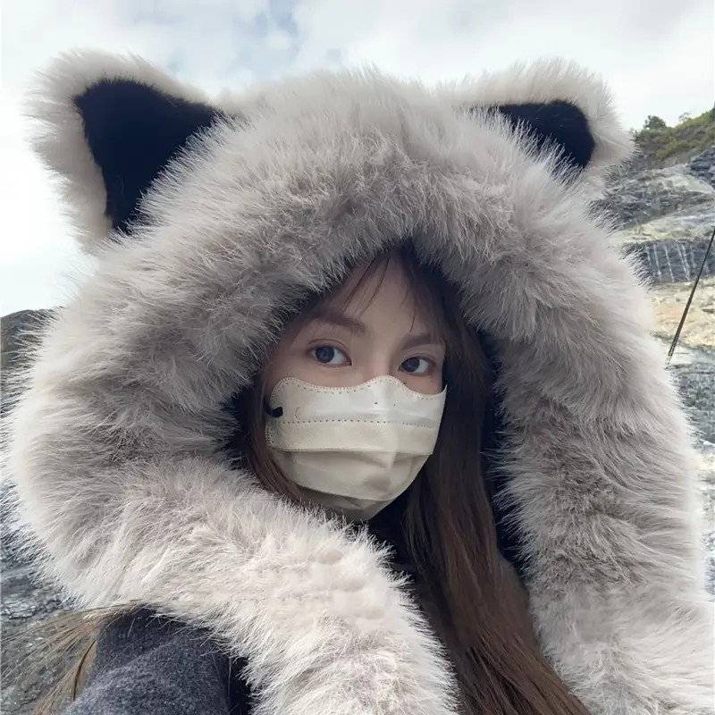 Cat Ear Fluffy Hooded Scarf