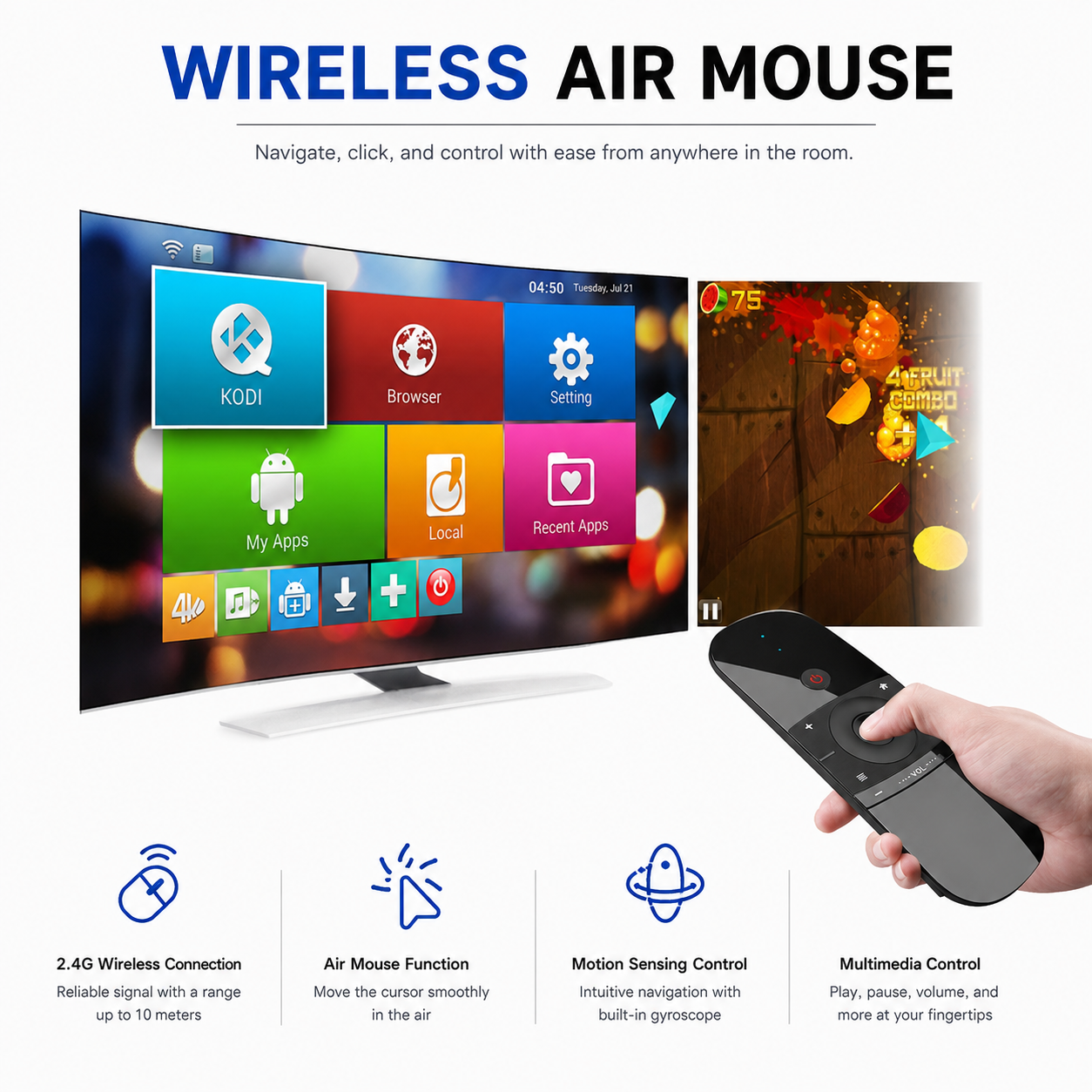 WeChip W1 Universal Air Mouse, Mini Wireless Keyboard & Remote Control for Smart TV, Android TV Box, PC/HTPC, Projector, All-in-one PC/TV