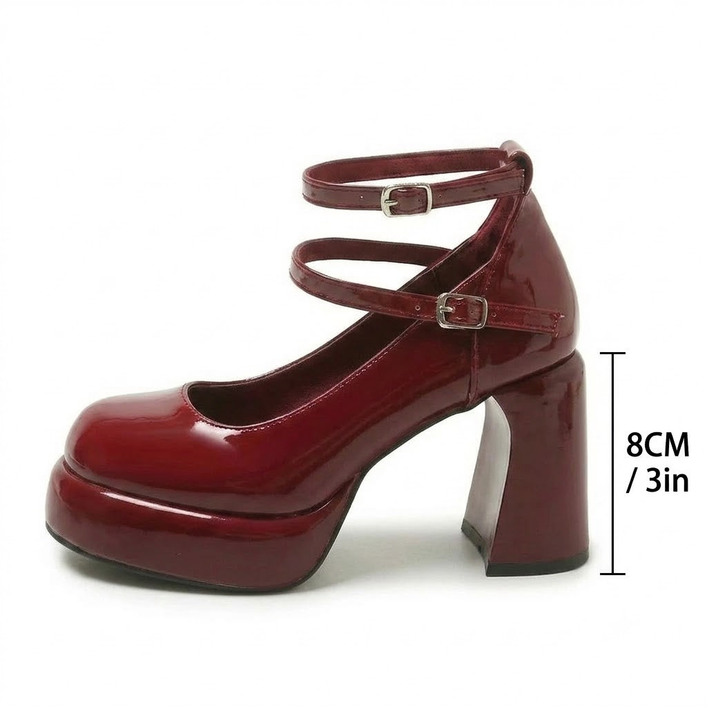 Mary Jane Platform Block Heel Pumps