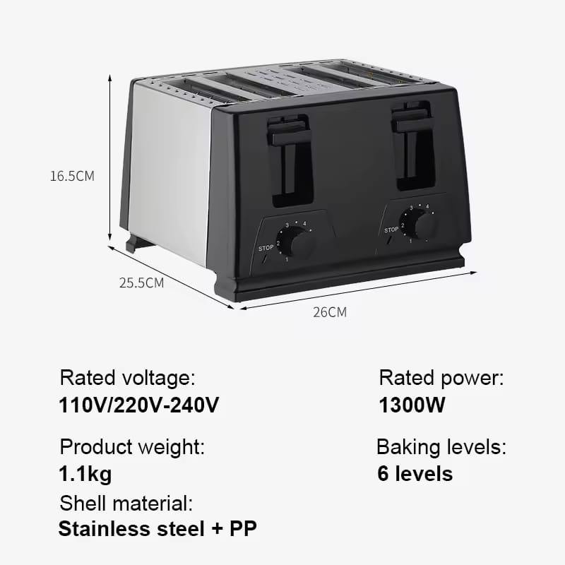 Extra Wide Slot Stainless Steel 4-Slice Toaster
