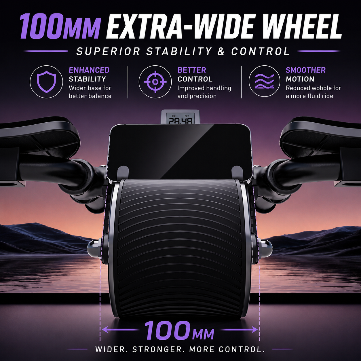 Automatic Rebound Ab Roller Wheel with Elbow Support and Built-in Timer