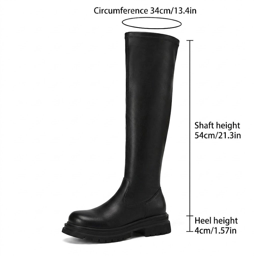 Chunky Over-The-Knee Leather Boots