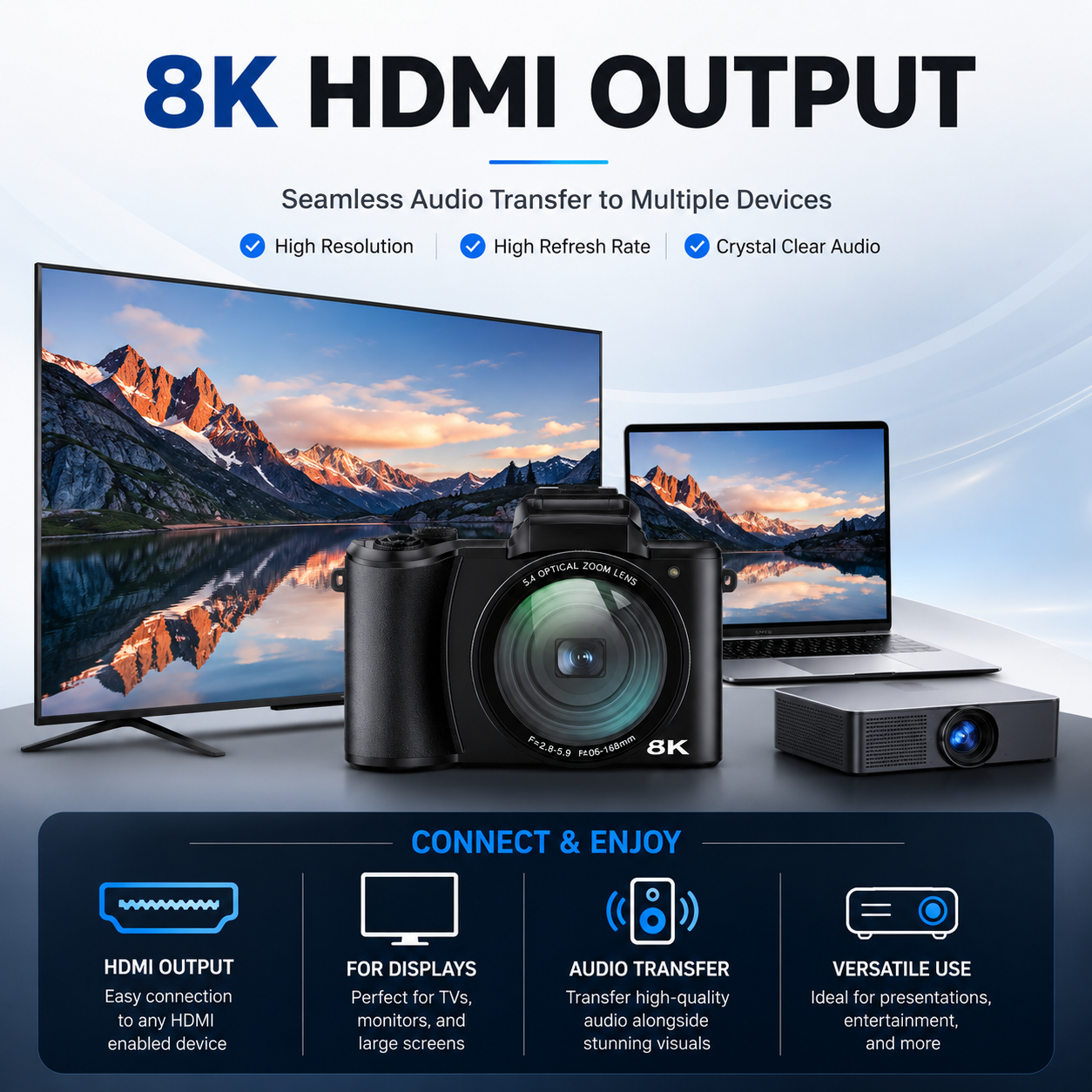 8K Ultra HD Vlogging/Photography Digital Camera with 16X Autofocus Zoom, Touchscreen Controls, Built-in Wi-Fi
